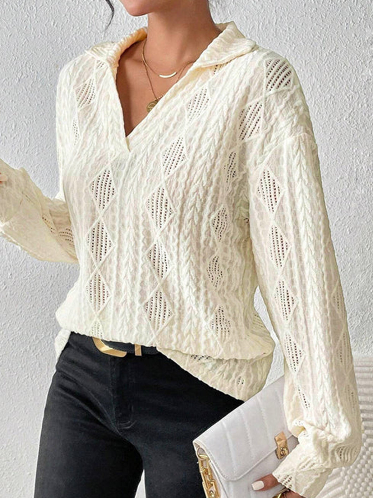 Emilia | Hollow Crochet Polo Shirt