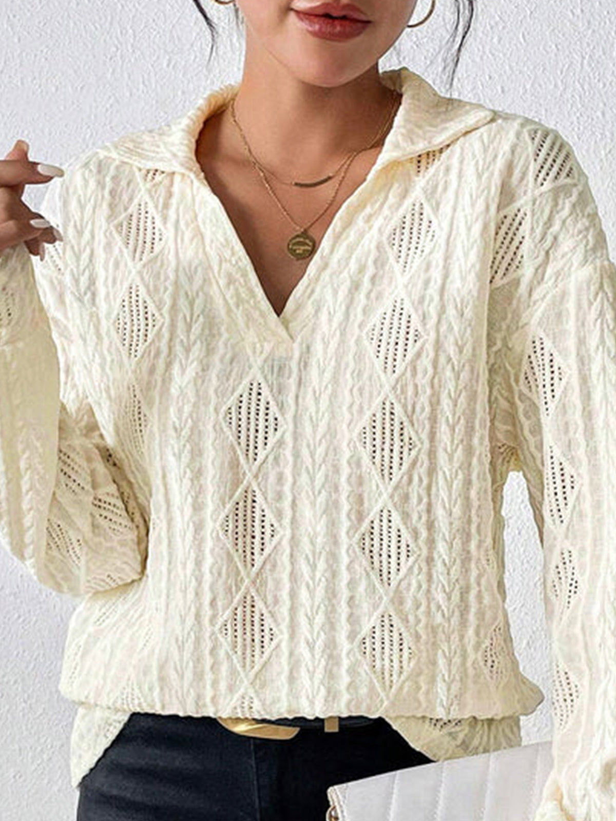 Emilia | Hollow Crochet Polo Shirt