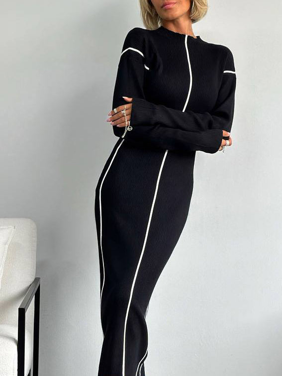 Lena | Elegantes Strickkleid mit Kontrast-Bindung