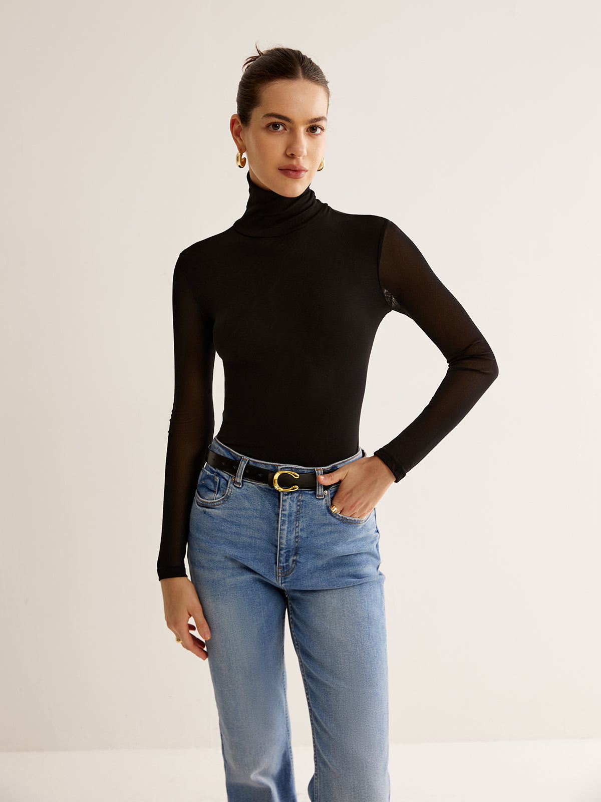 Clara | Elegantes Turtleneck Top mit transparenten Ärmeln