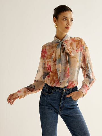 Clara | Romantisches Chiffon-Hemd mit Krawattenhals
