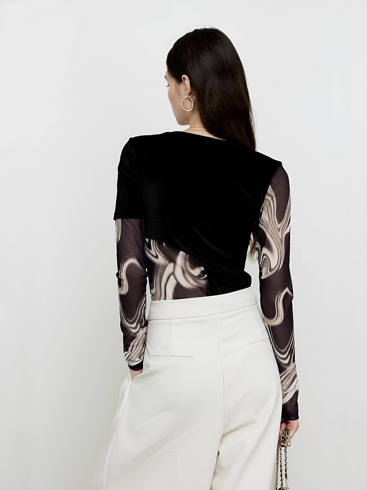 Sophie | Geometrisches Mesh-Jersey-Top