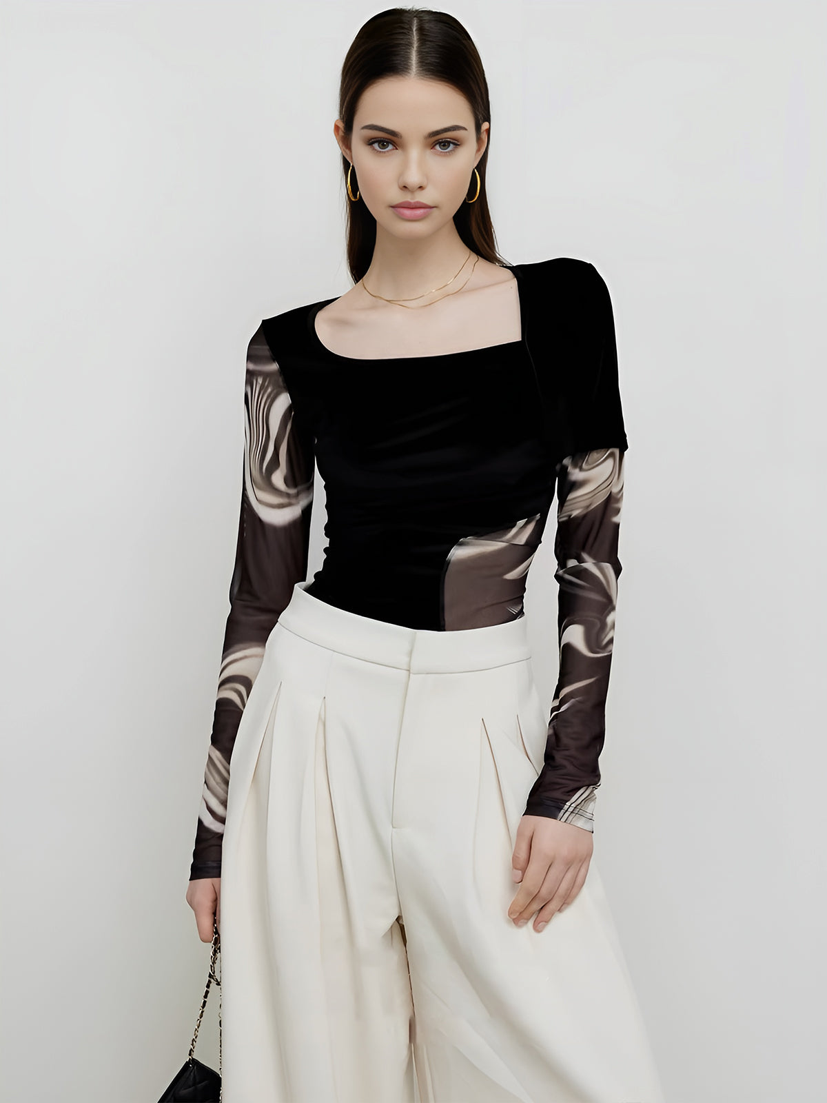 Sophie | Geometrisches Mesh-Jersey-Top