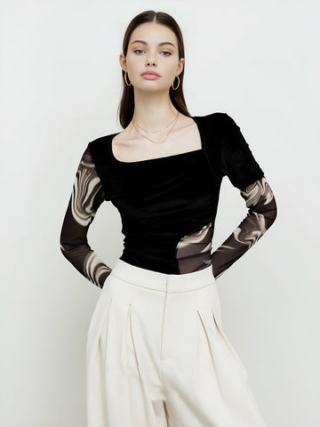 Sophie | Geometrisches Mesh-Jersey-Top