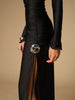 Clara | Langes Kleid mit Falten und Metallic-Dekor