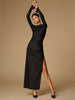 Clara | Langes Kleid mit Falten und Metallic-Dekor