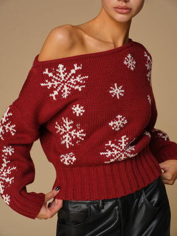 Emilia | Asymmetrisches Stricktop mit Schnee-Flocken-Muster