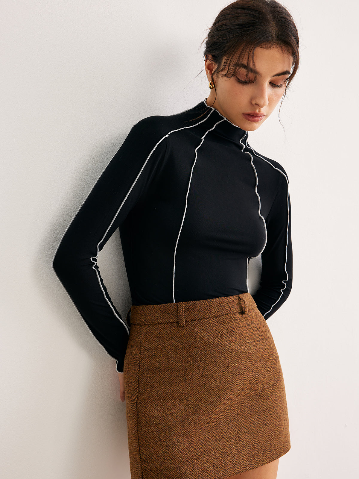 Clara | Bluse mit Kontrastpaspelierung