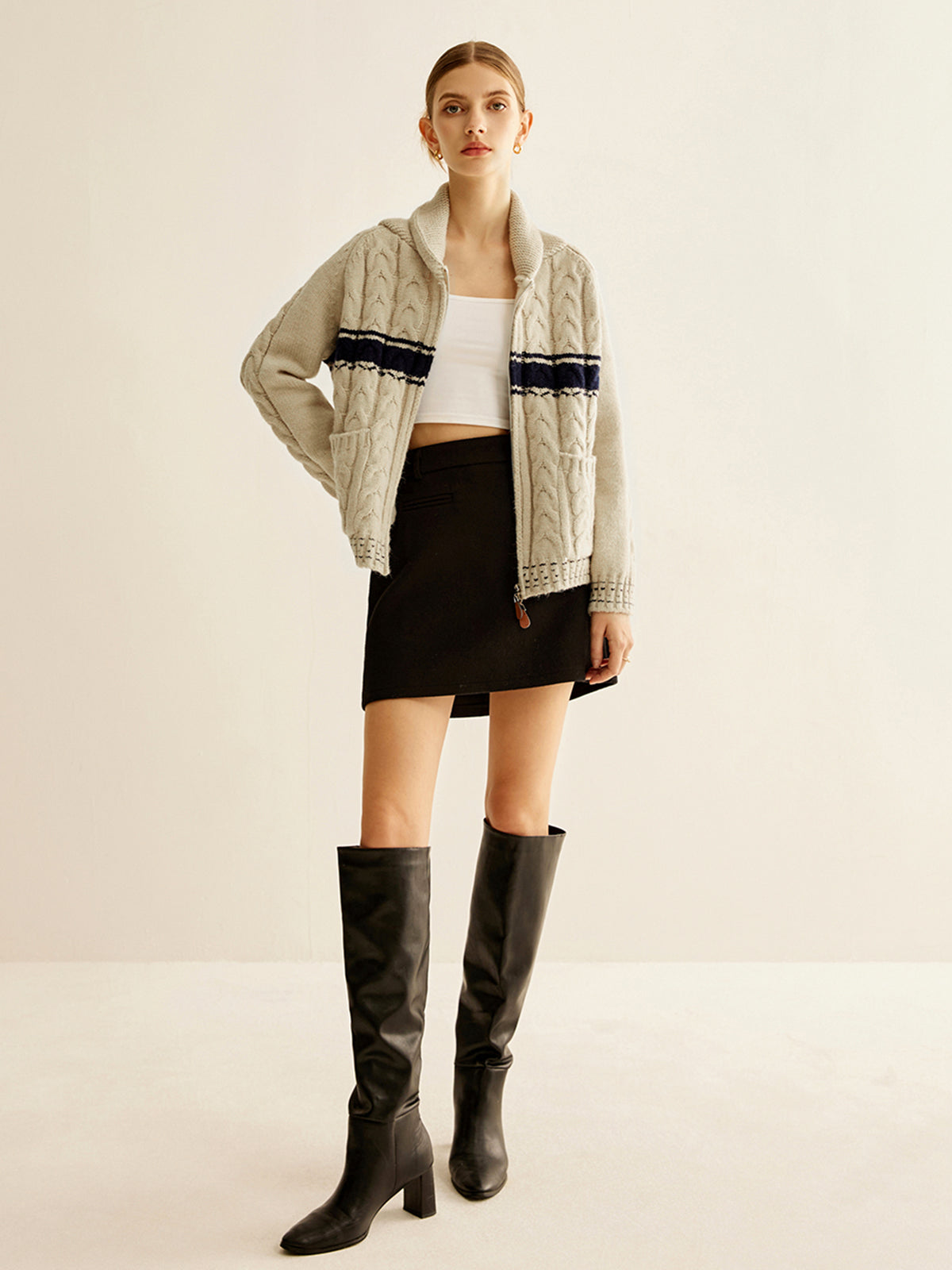 Max | Farbblock Zipper Strickmantel