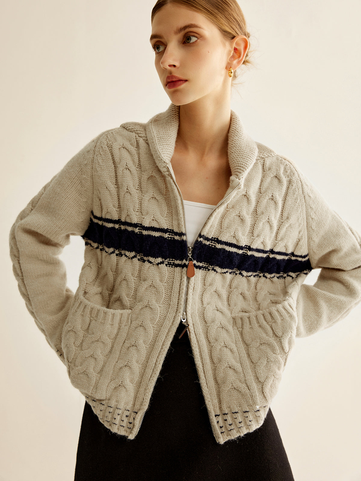 Max | Farbblock Zipper Strickmantel