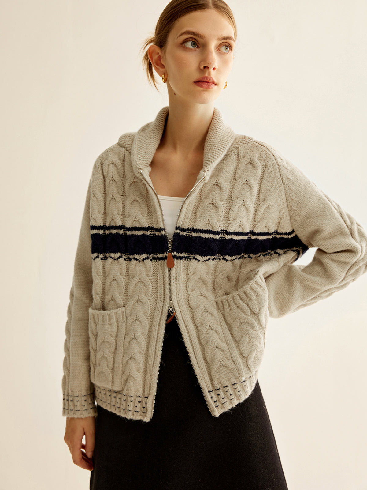 Max | Farbblock Zipper Strickmantel