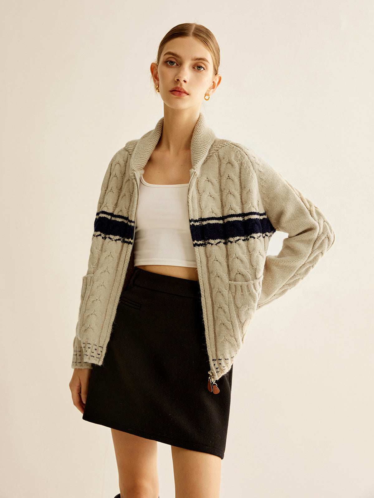 Max | Farbblock Zipper Strickmantel