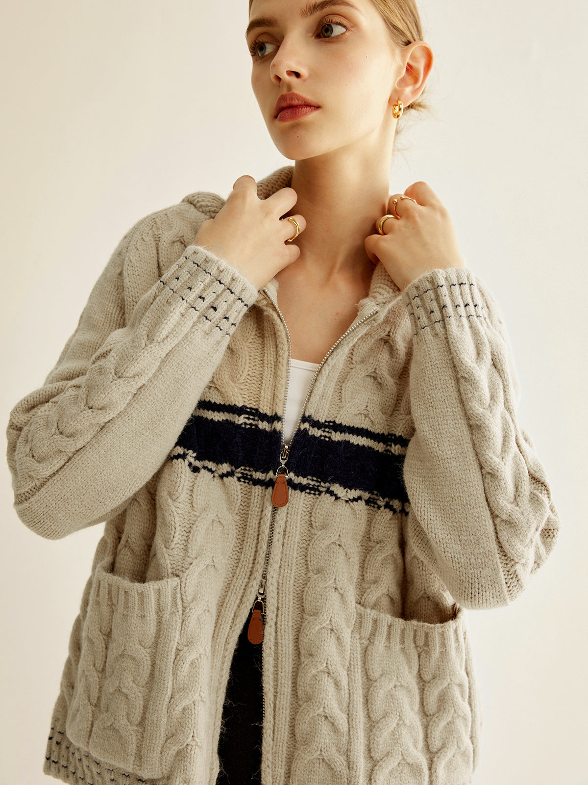 Max | Farbblock Zipper Strickmantel