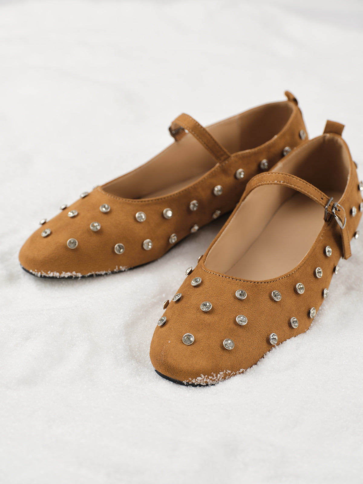 Marlene | Funkelnde Ballerinas aus Wildleder mit Strasssteinen