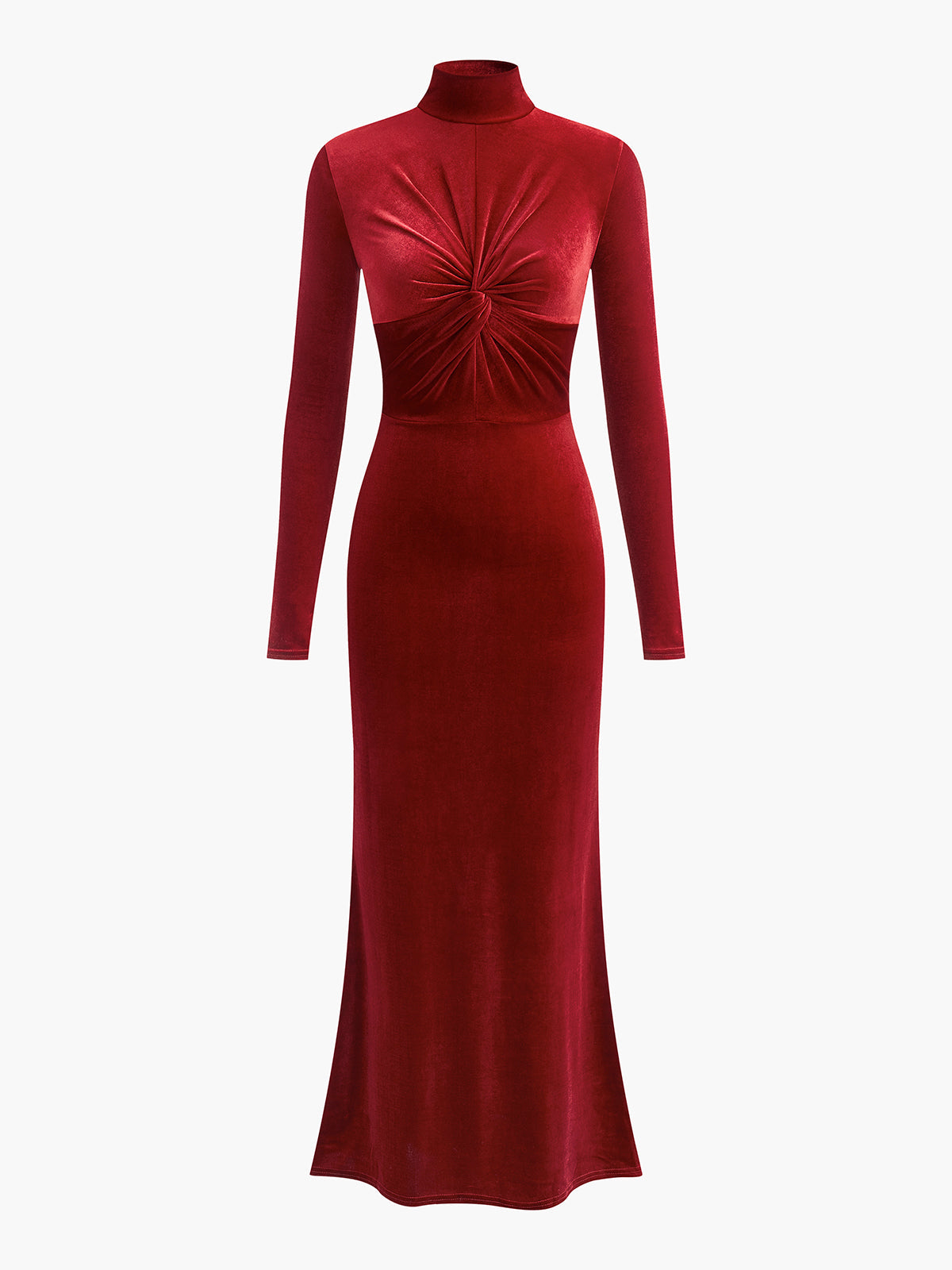 Emilia | Elegantes Samtkleid mit stehendem Kragen und Knoten-Design