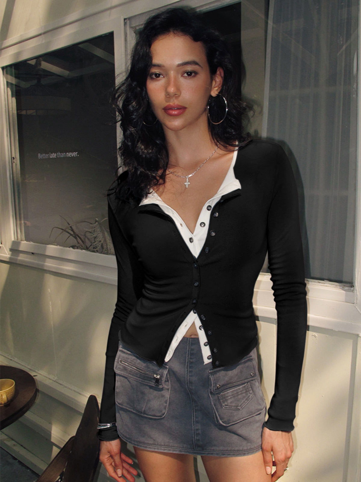 Marlene | 2 in 1 Knopf-Jersey-Bluse