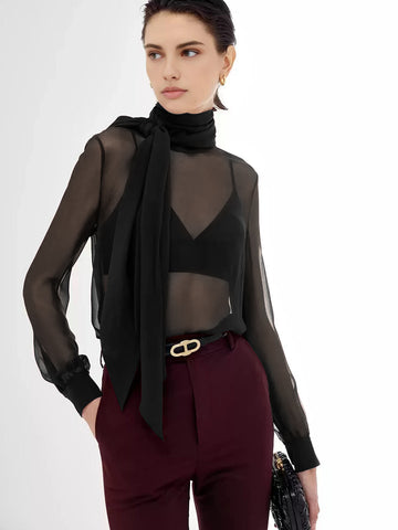 Clara | Transparente Chiffon-Bluse mit Schleife
