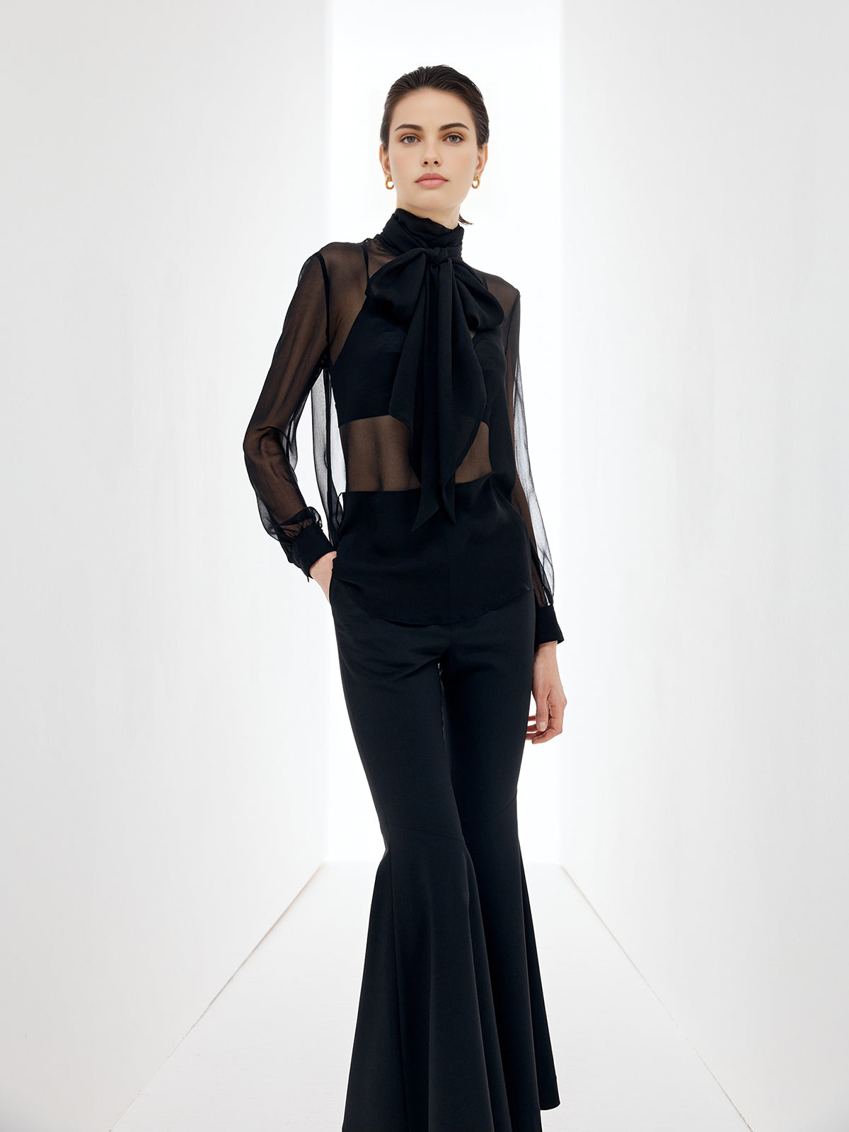 Clara | Transparente Chiffon-Bluse mit Schleife