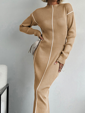 Lena | Elegantes Strickkleid mit Kontrast-Bindung