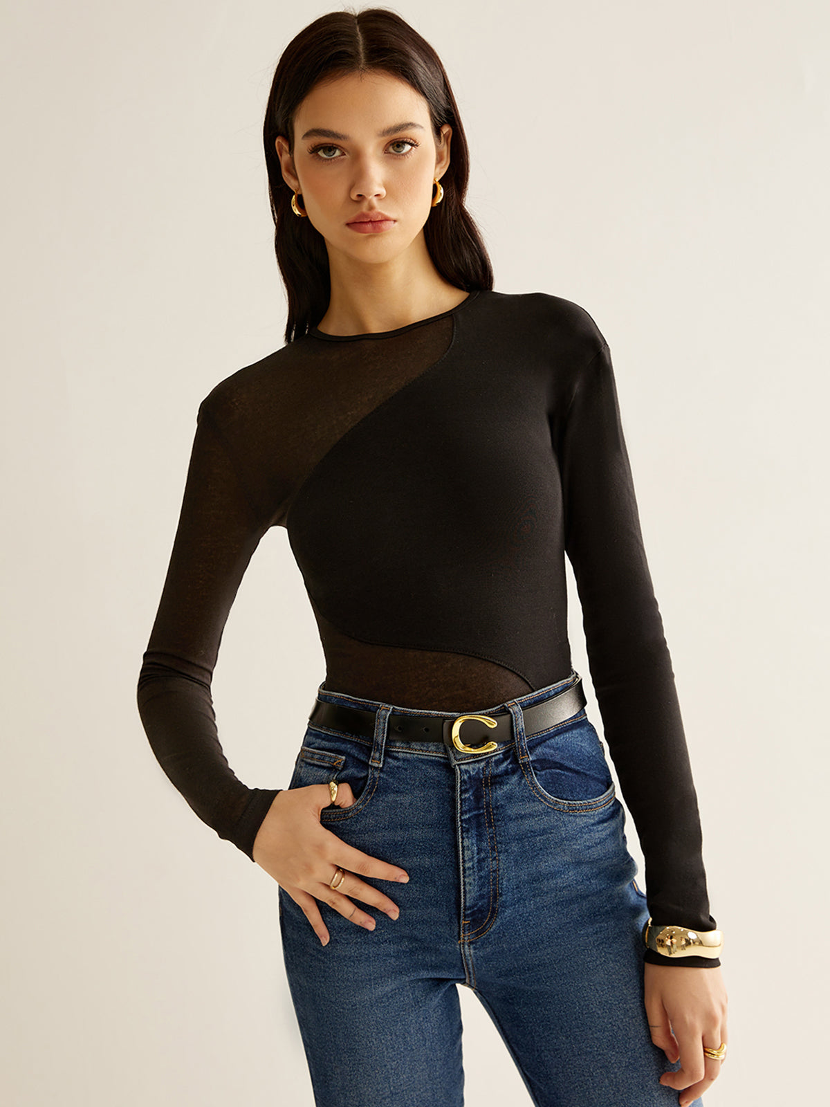 Leon | Asymmetrisches Jersey-T-Shirt mit Kontrastbesatz