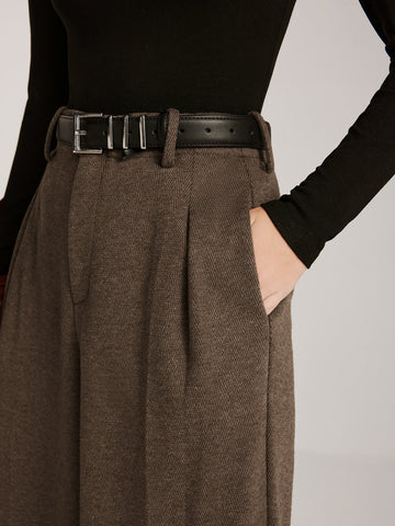 Leni | Elegante Wollmischung Chevron Weite Hose ohne Gürtel