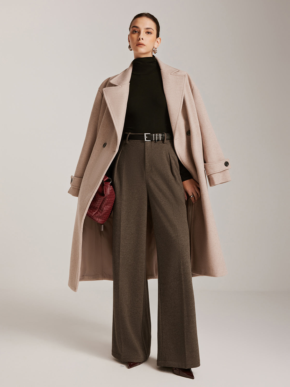 Leni | Elegante Wollmischung Chevron Weite Hose ohne Gürtel