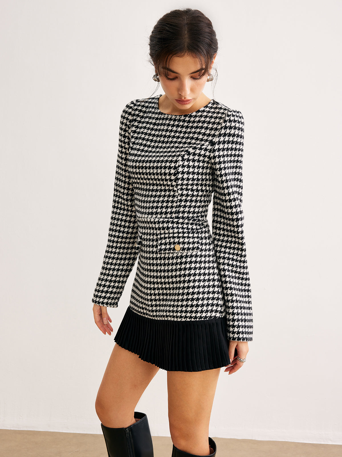 Klara | Houndstooth Panel Kurzkleid