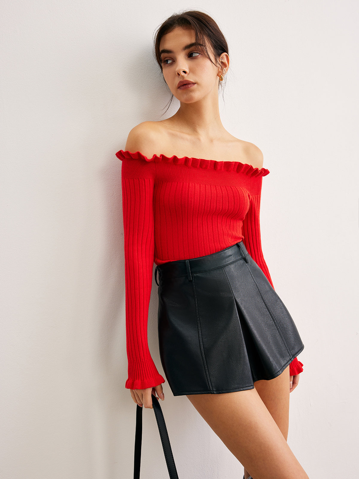 Isabella | Cold-Shoulder Bluse mit Lettuce Trim