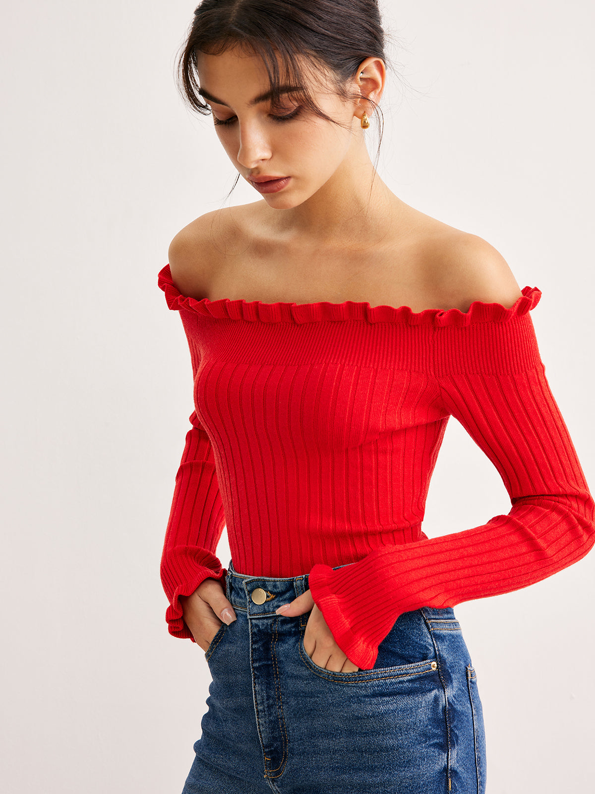 Isabella | Cold-Shoulder Bluse mit Lettuce Trim