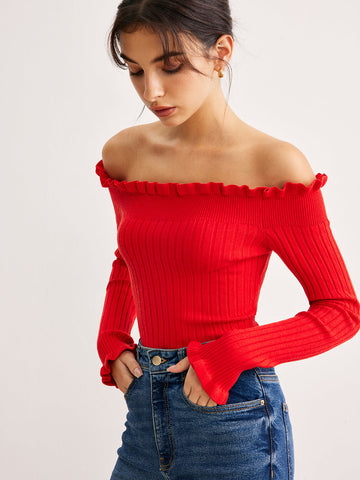 Isabella | Cold-Shoulder Bluse mit Lettuce Trim