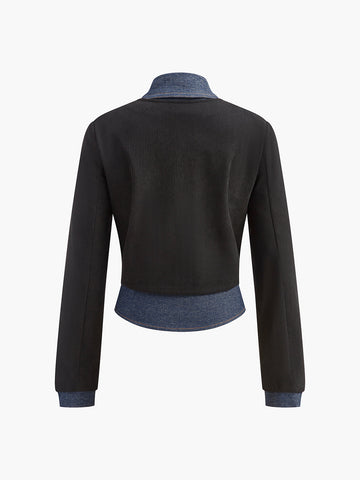 Clara | 2-in-1 Denim Panel Polo Bluse