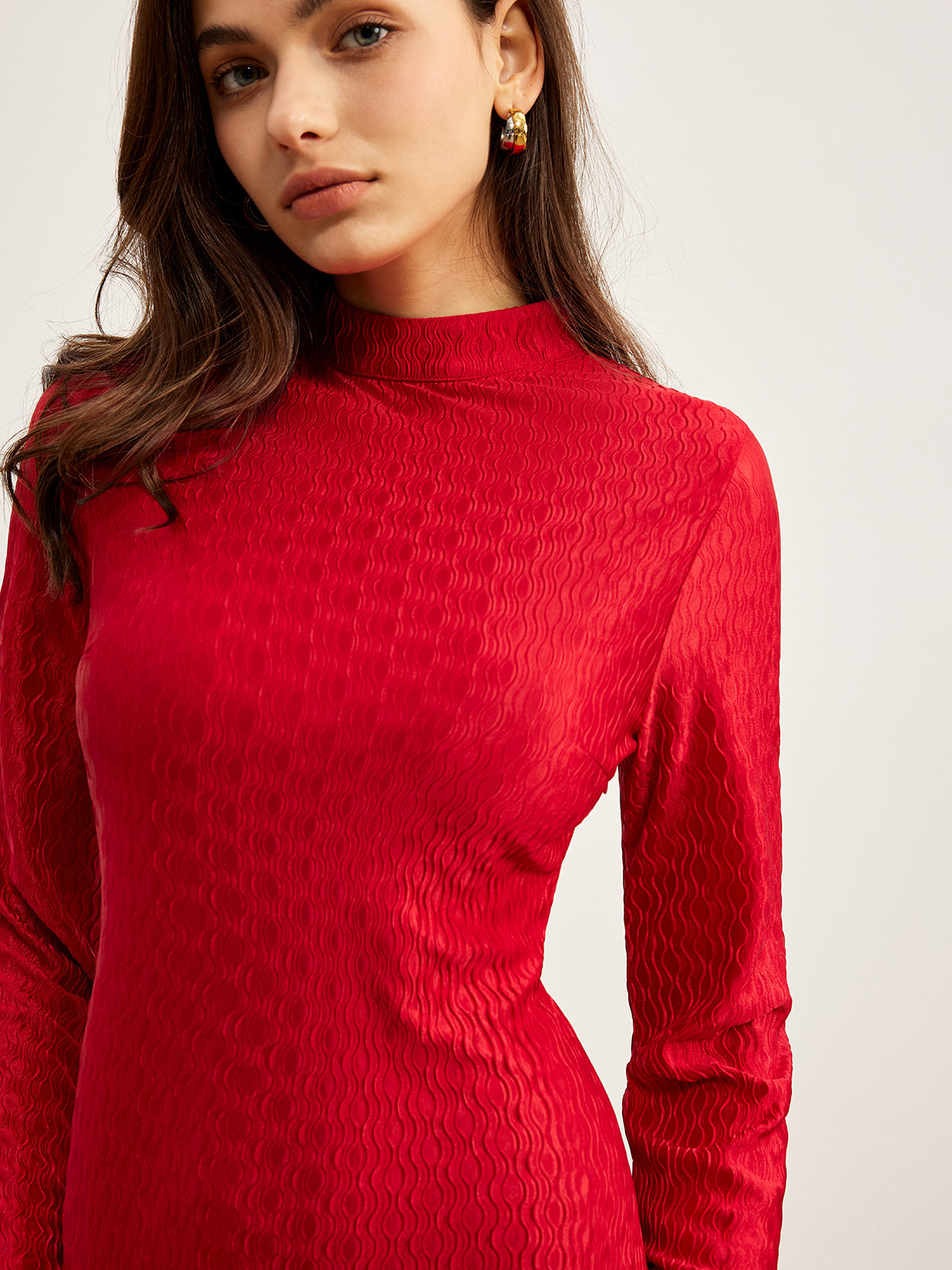 Clara | Elegantes Mock Neck Kleid mit Struktur