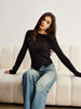 Hannah | Elegantes Jersey-Top mit Glockenärmeln und Knopfleiste
