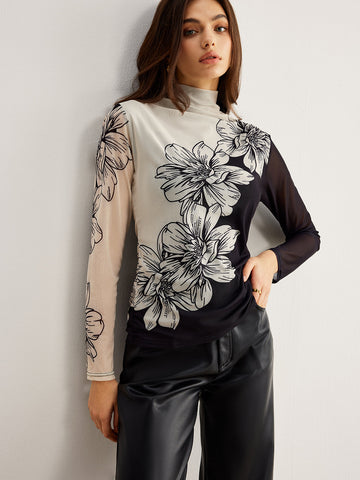 Mia | Floral Mesh-Oberteil mit Farbakzenten