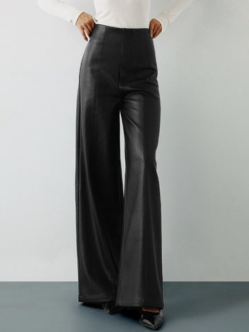 Anna | Hochtaillierte PU-Leder-Weitbein-Hosen