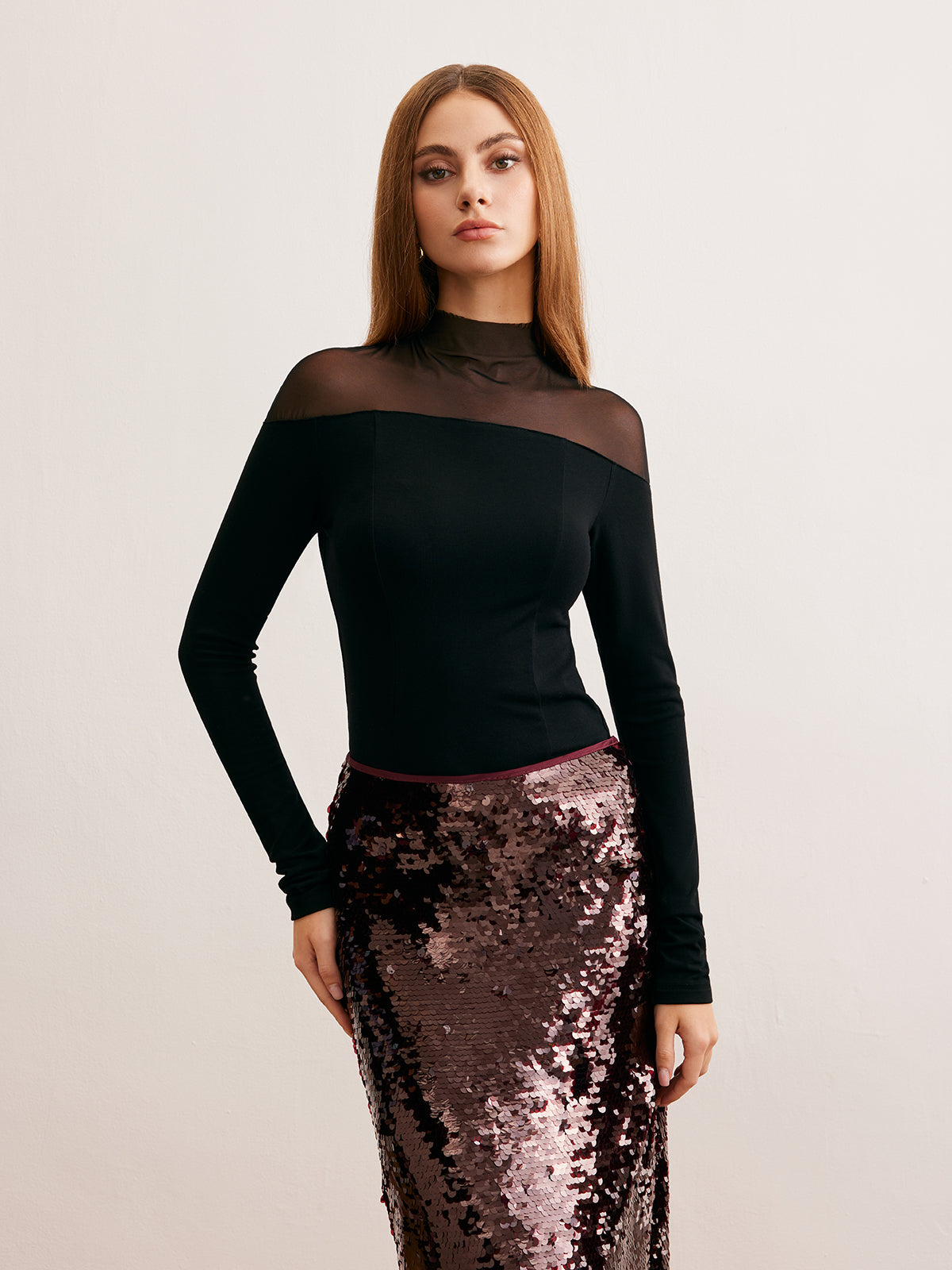 Emilia | Verführerische Jersey-Bluse mit Mesh-Panel