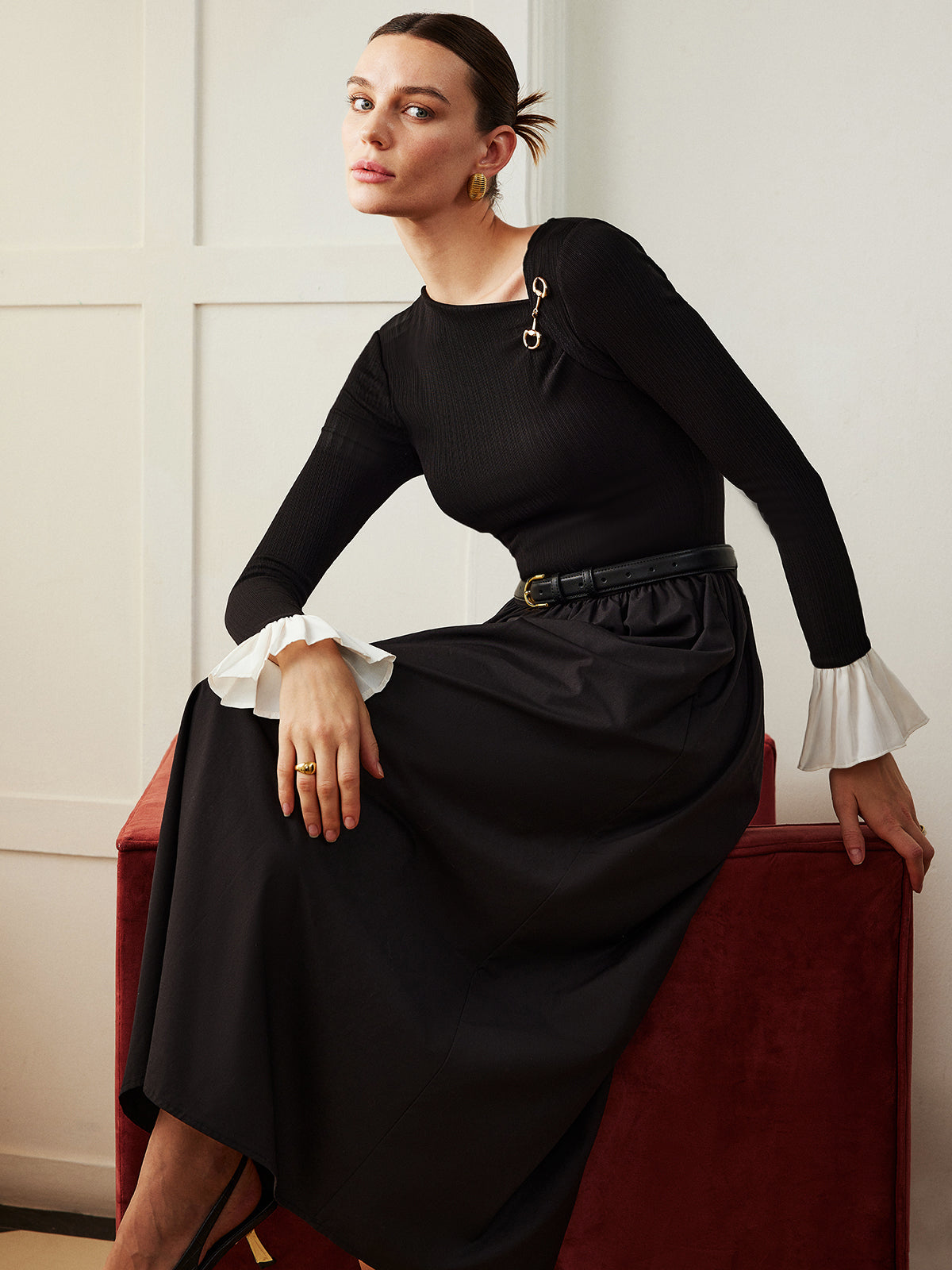 Clara | Rüschendetail Kleid mit Taschen ohne Gürtel