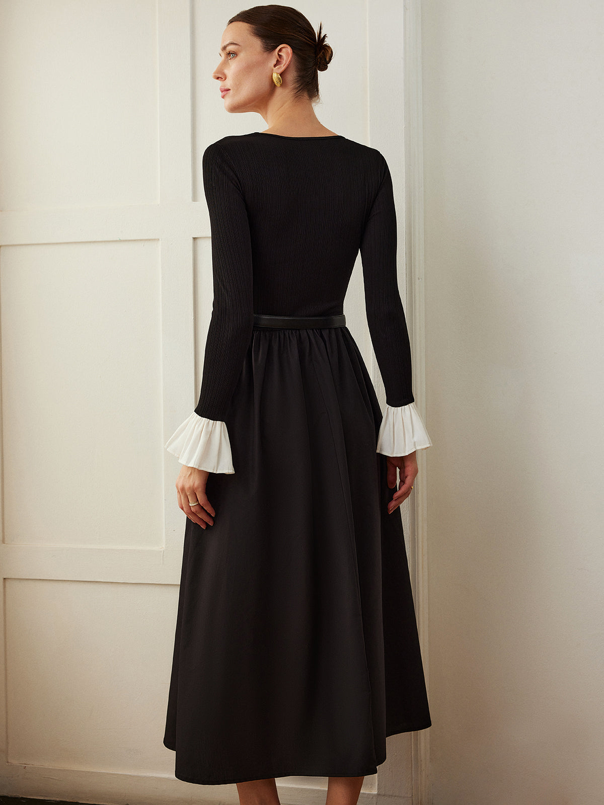 Clara | Rüschendetail Kleid mit Taschen ohne Gürtel