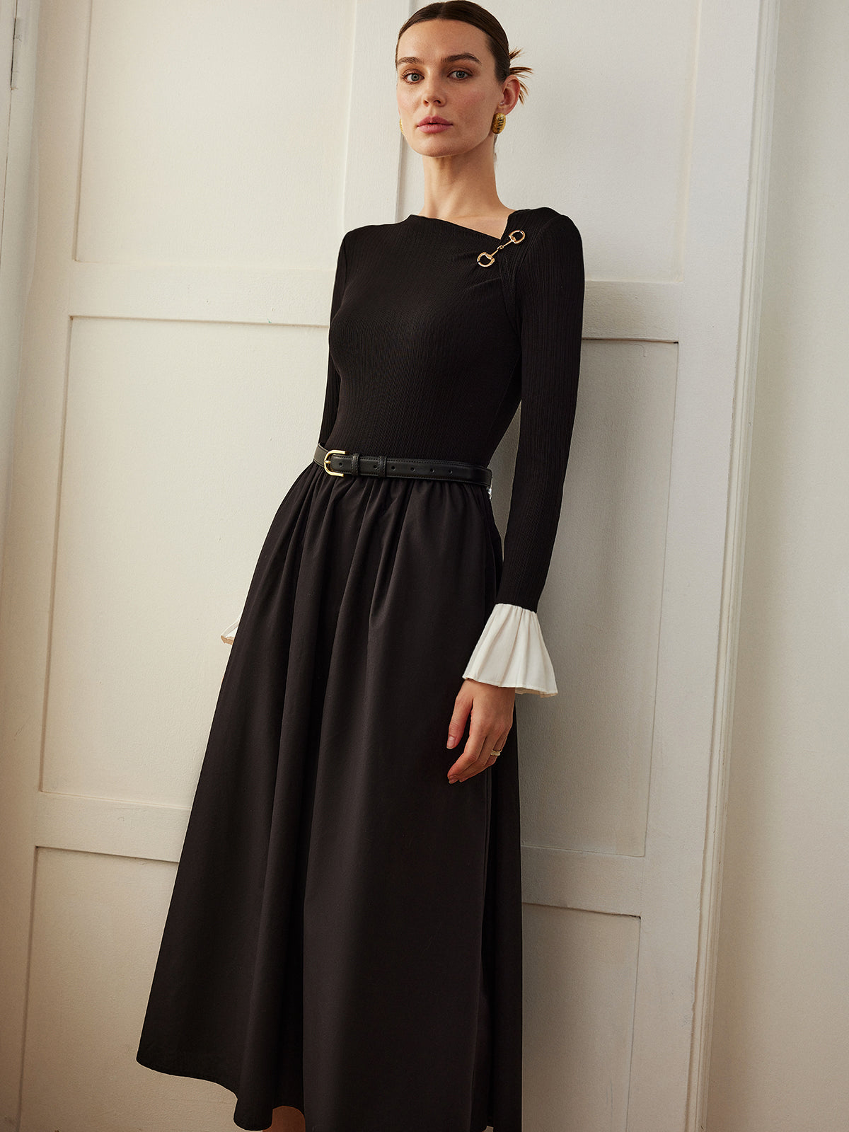 Clara | Rüschendetail Kleid mit Taschen ohne Gürtel