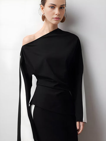Clara | Asymmetrische Jersey-Bluse mit Farbblock