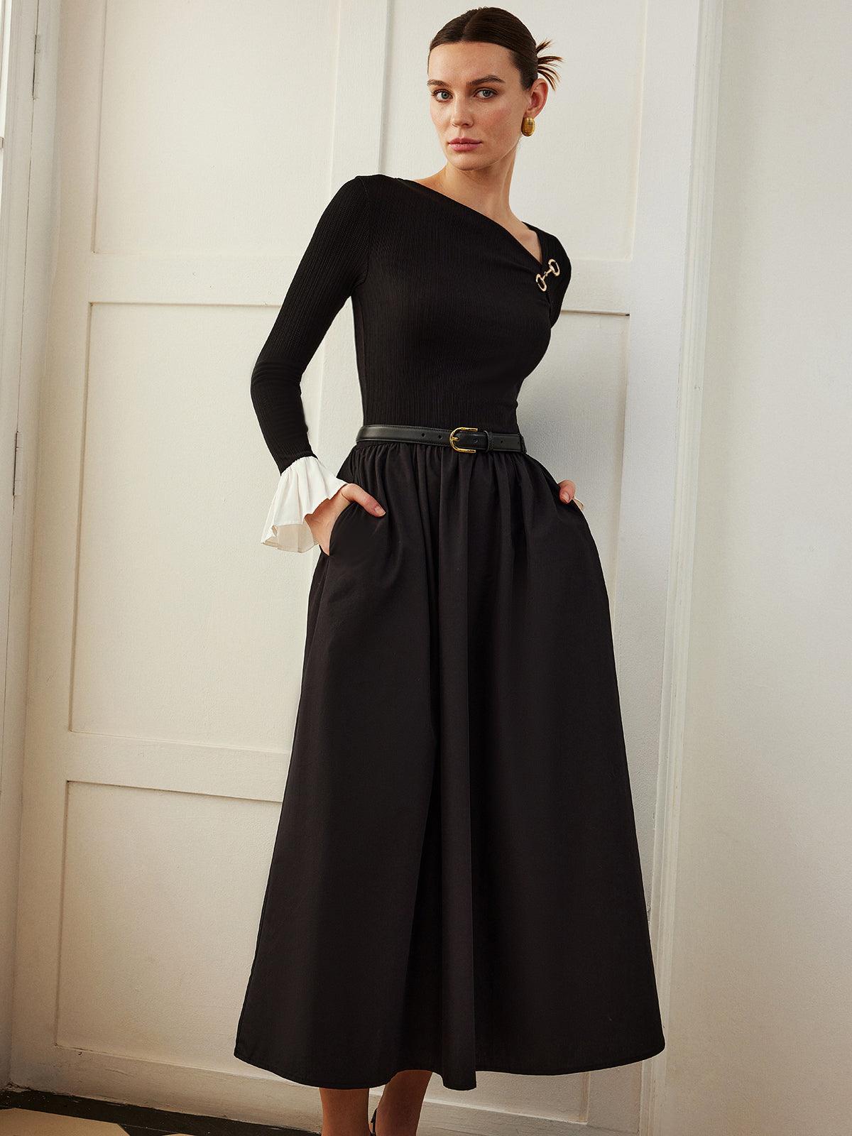Clara | Rüschendetail Kleid mit Taschen ohne Gürtel