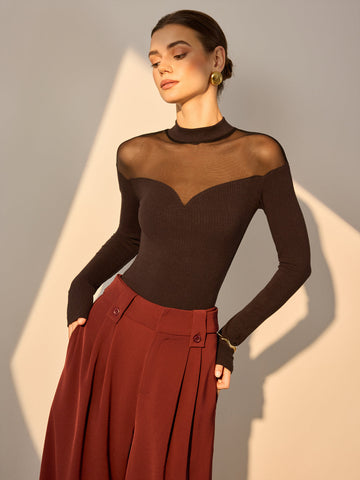 Mareike | Bezauberndes Slim Top mit Mesh-Details
