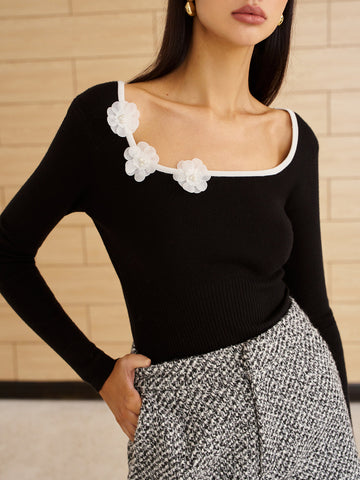 Clara | Elegantes Oberteil mit 3D-Blumenstrick