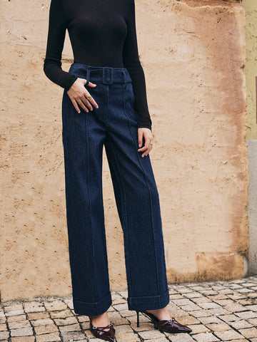 Leonie | Bequeme Gerade Jeans mit Gürtel und Piping