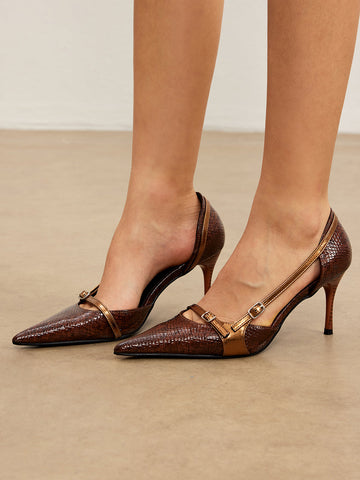 Elegante Pumps | Schlangenlederdruck Schnallen-Pumps