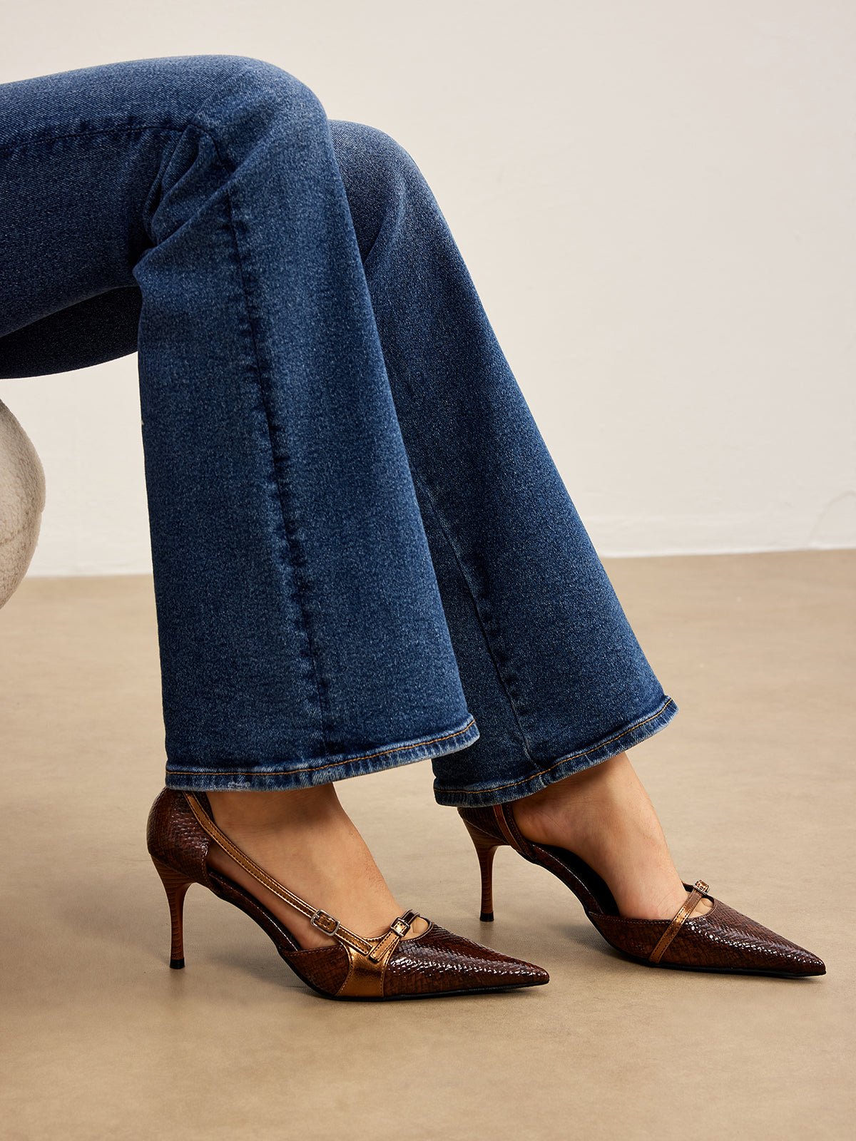 Elegante Pumps | Schlangenlederdruck Schnallen-Pumps