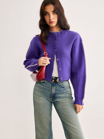 Clara | Stilvoller Crop Cardigan mit Kontrastbesätzen