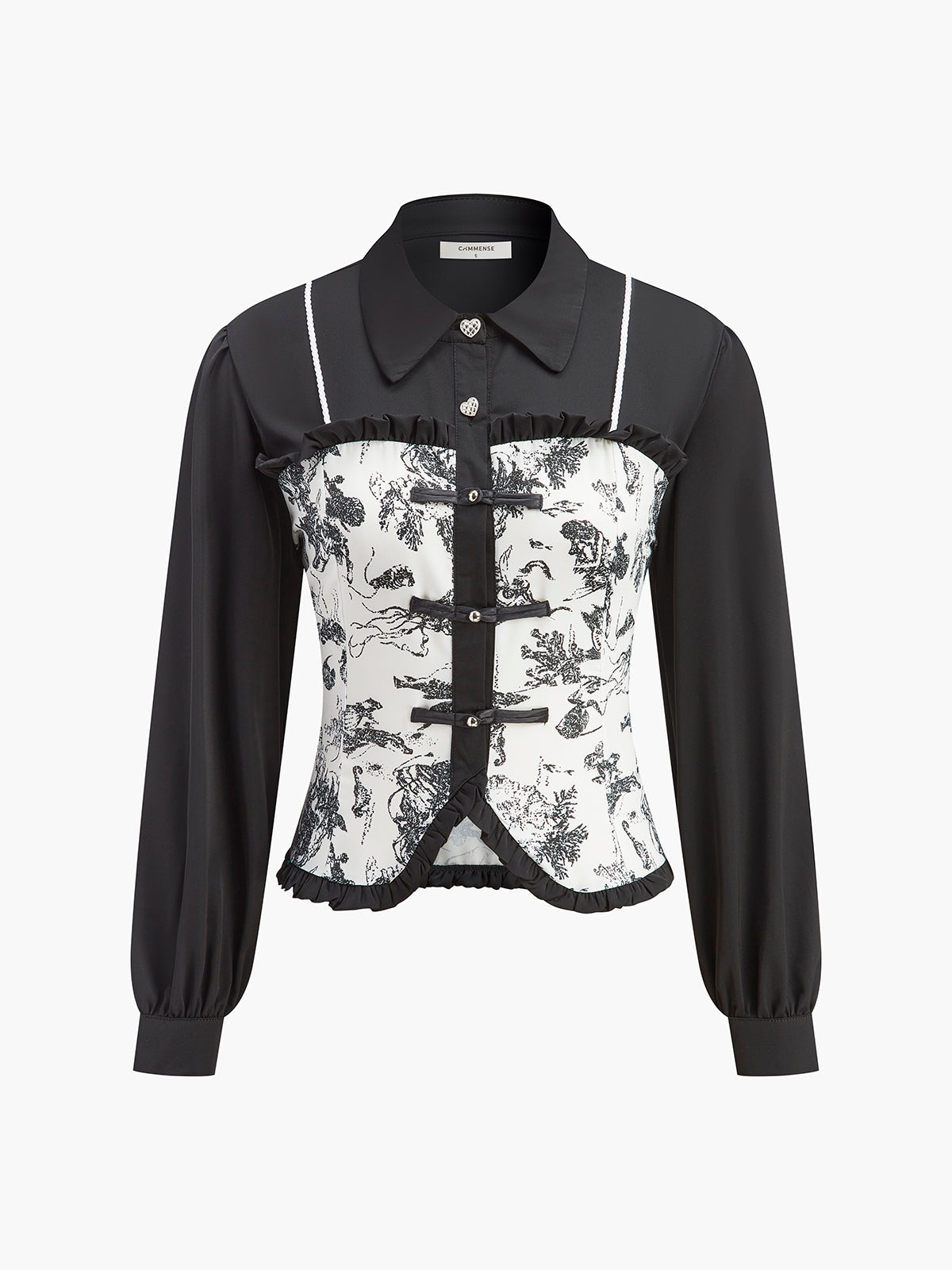 Clara | Retro Bedruckte Schlanke Polo-Bluse
