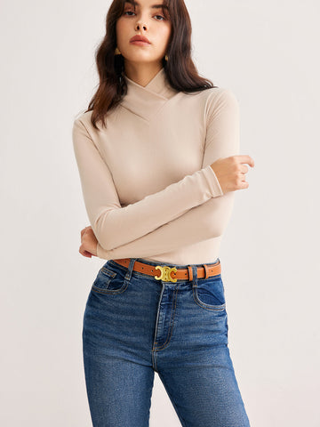 Caroline | Slim Jersey Top mit Kreuzkragen