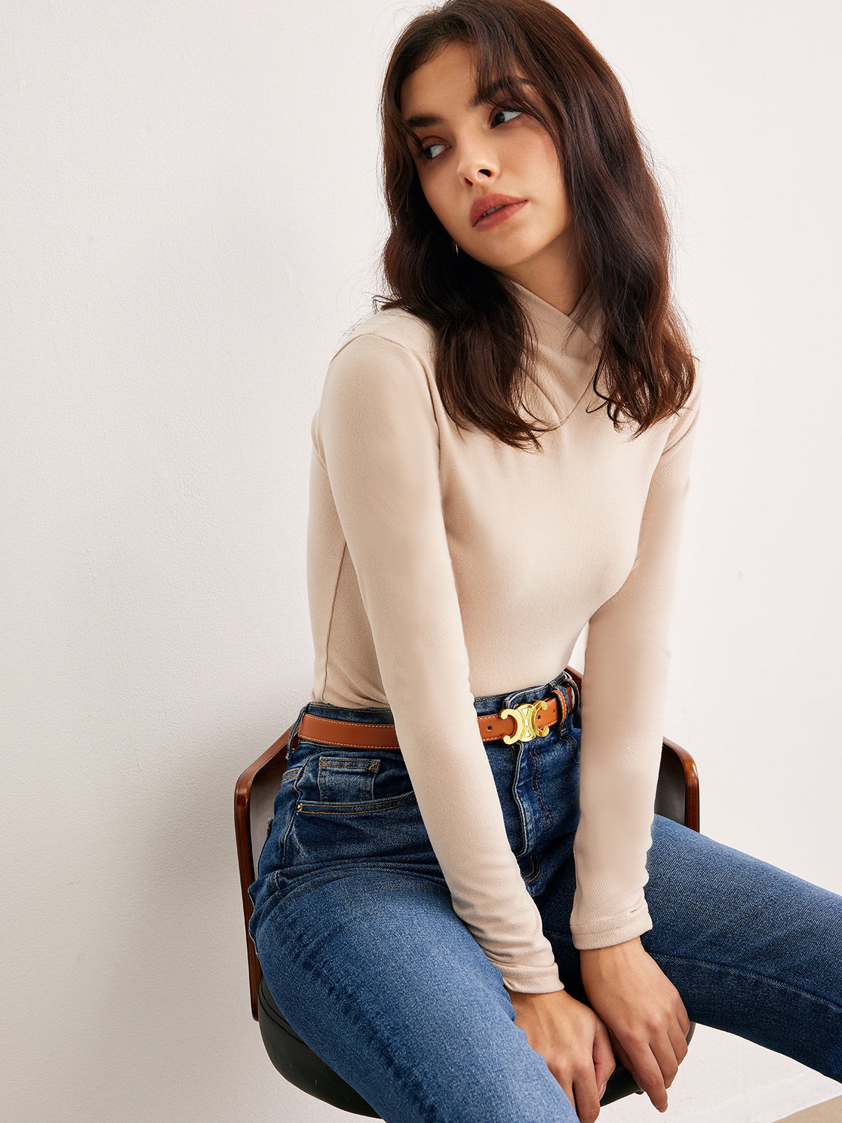 Caroline | Slim Jersey Top mit Kreuzkragen